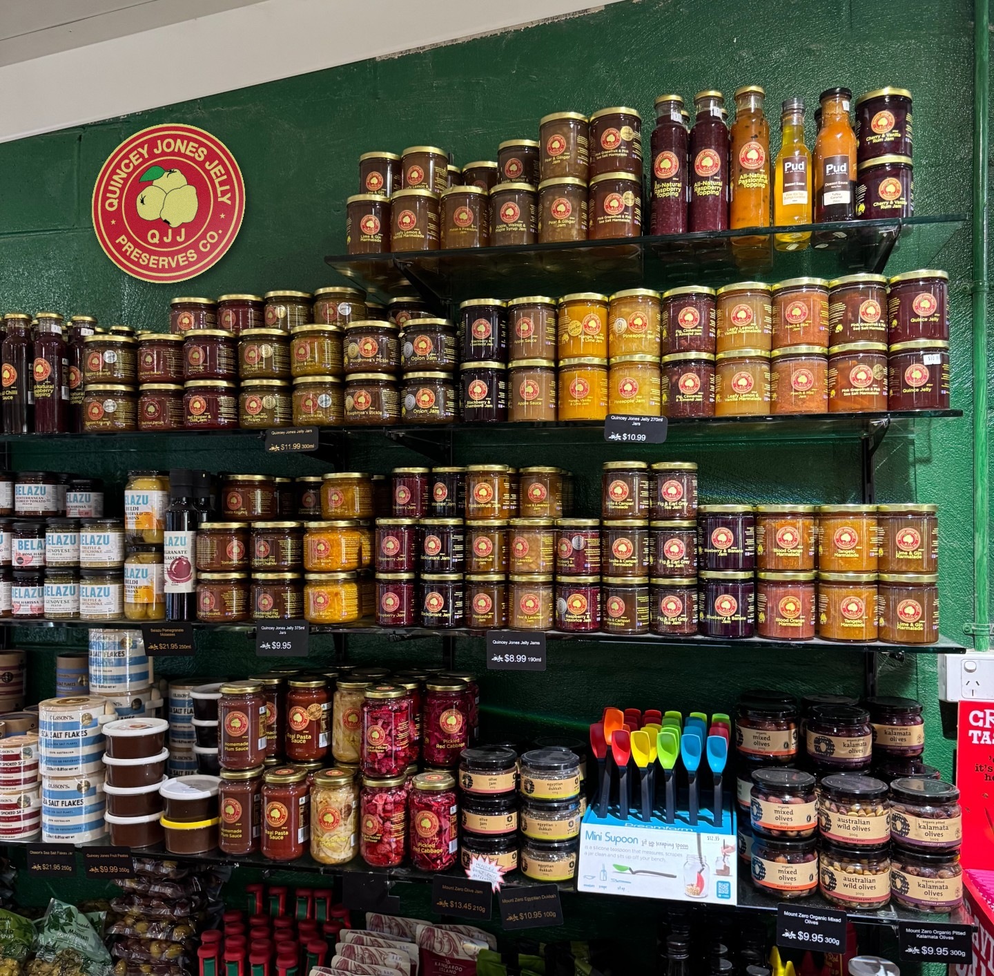 Quincey Jones Jelly preserves on the shelves at The Little Red Apple, Barkers Creek